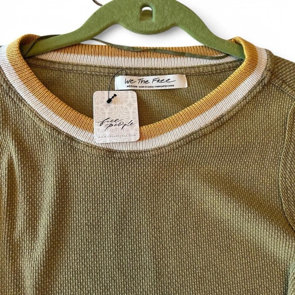 NWT- Free People Alpine Cuff Henley Top |Size M Army Green, & Pattern Details - Picture 4 of 8
